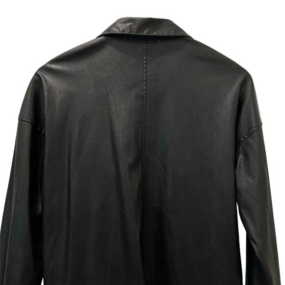 Max Studio Faux Leather Button Down Shirt Black Edgy Streetwear Women’s Medium - Picture 8 of 15